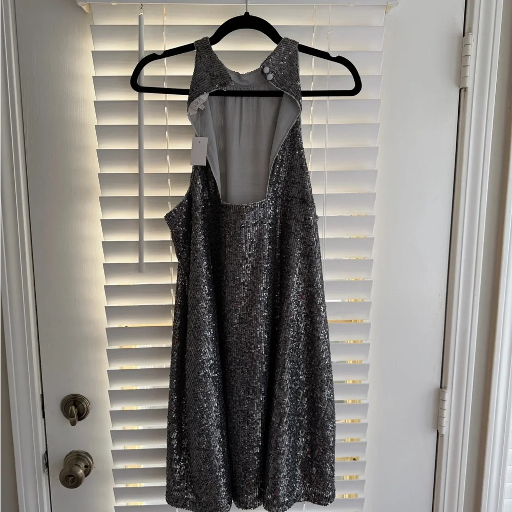 LOFT Shimmering Silver Backless Dress